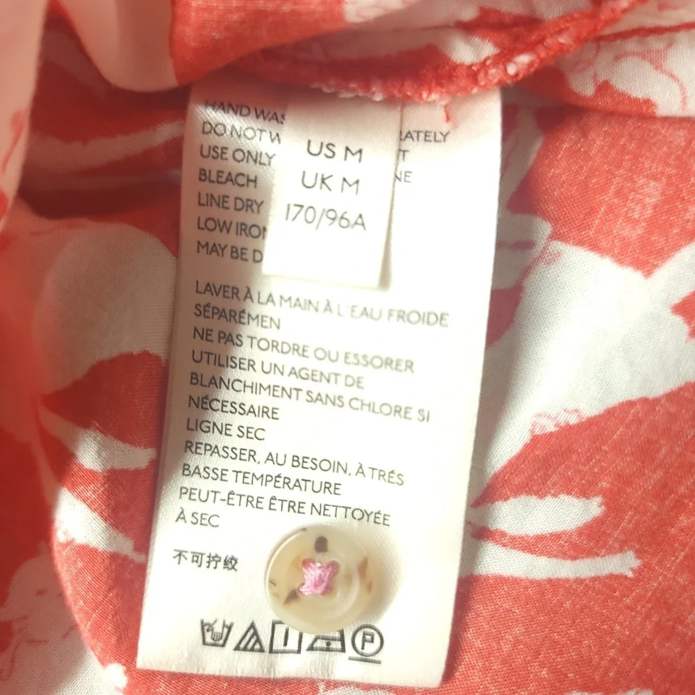 Anthropologie Emily Isabella Poodle Print Blouse Red White Short Sleeve M